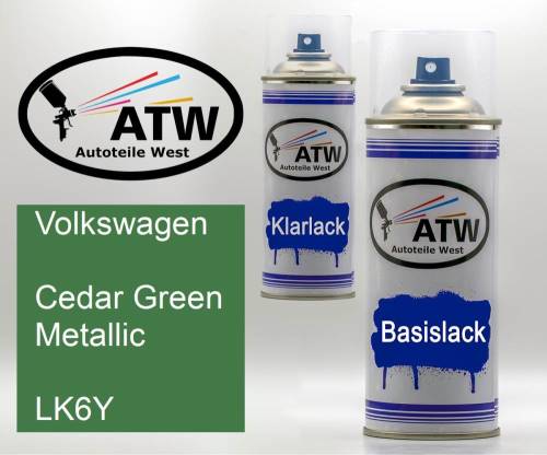 Volkswagen, Cedar Green Metallic, LK6Y: 400ml Sprühdose + 400ml Klarlack - Set, von ATW Autoteile West.